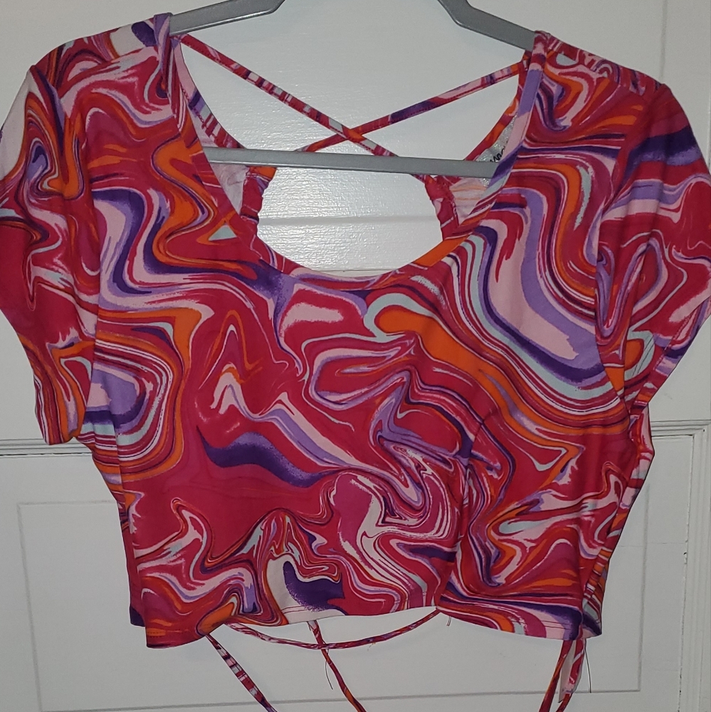 Pink marble crop and skirt set